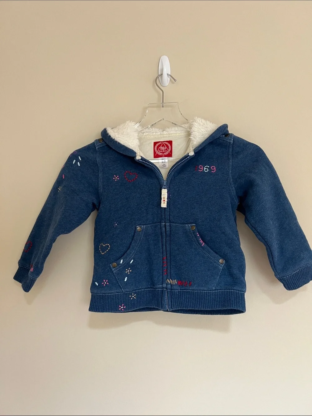 BabyGAP 2 piece Sherpa-Lined 1969 Zip Hoodie Embroidered with Sweatshirt bag 4-5